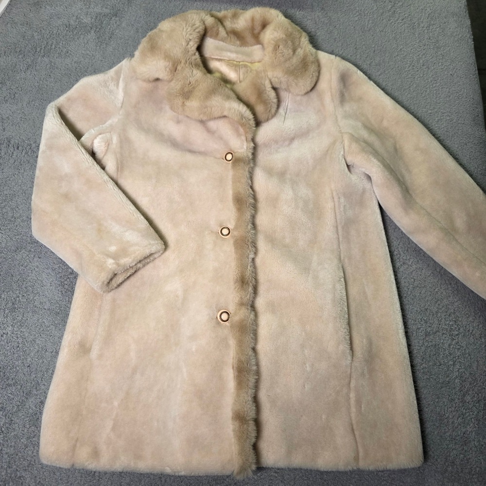 Borgana Womens 12 Faux Fur Coat Beige Vintage Dubrowsky & Joseph Deep Pile Plush